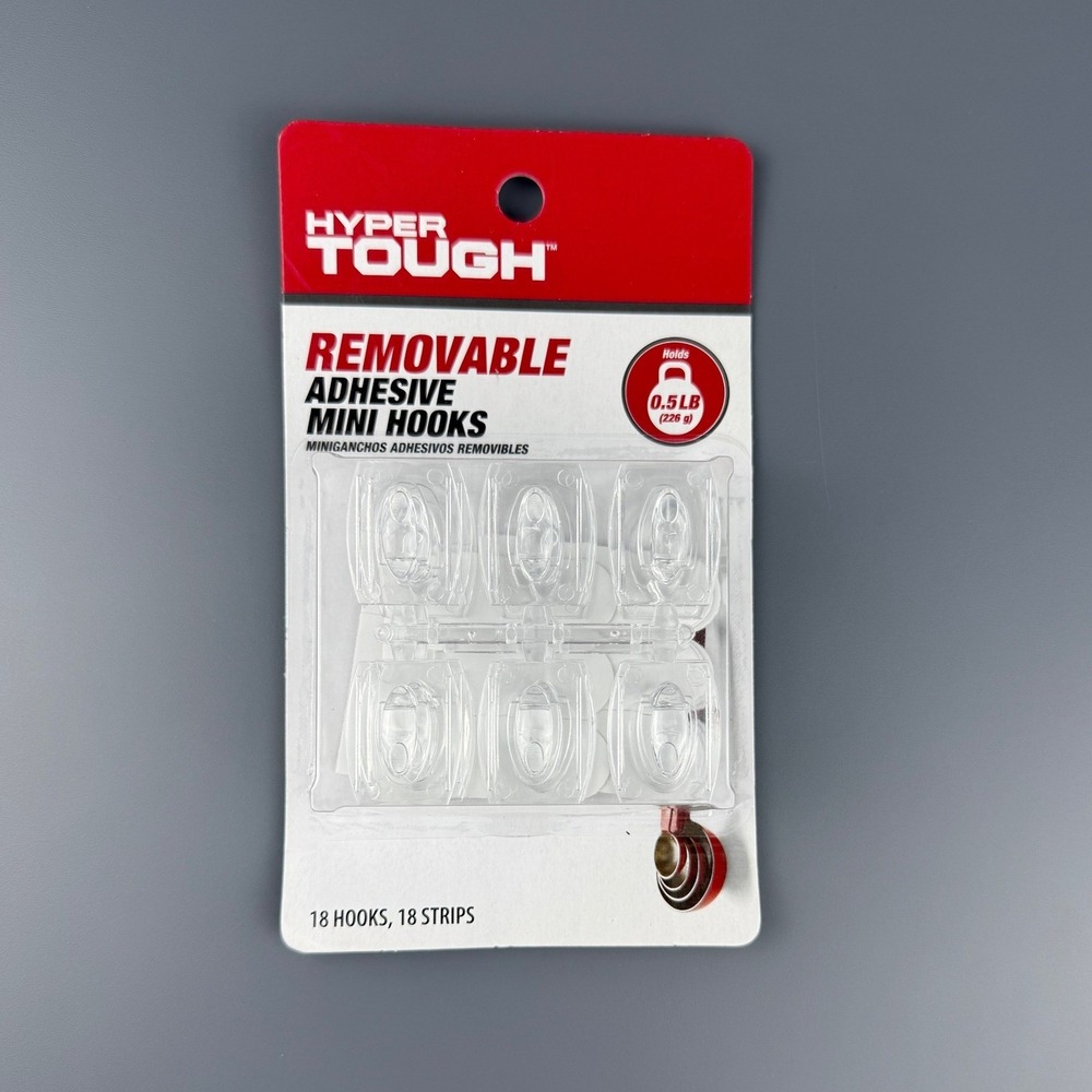 Hyper Tough Removable Adhesive Mini Hooks Clear 18 Count 0.5lb Capacity